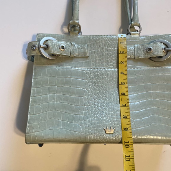 Elaine Turner Croc Embossed Satchel Womens Mint Green Leather Handbag Purse - Picture 11 of 13